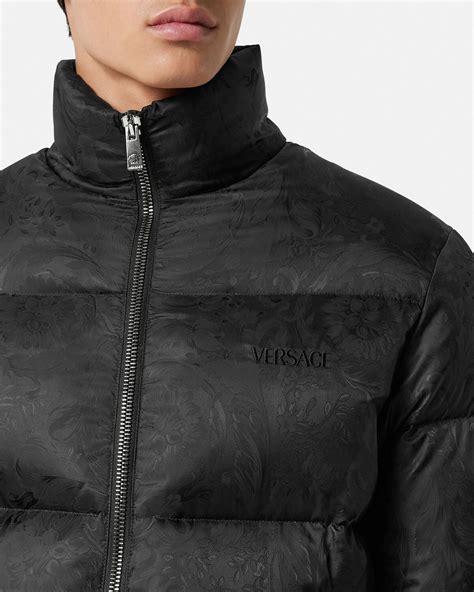 versace collection fur collar puffer coat|Versace barocco puffer jacket.